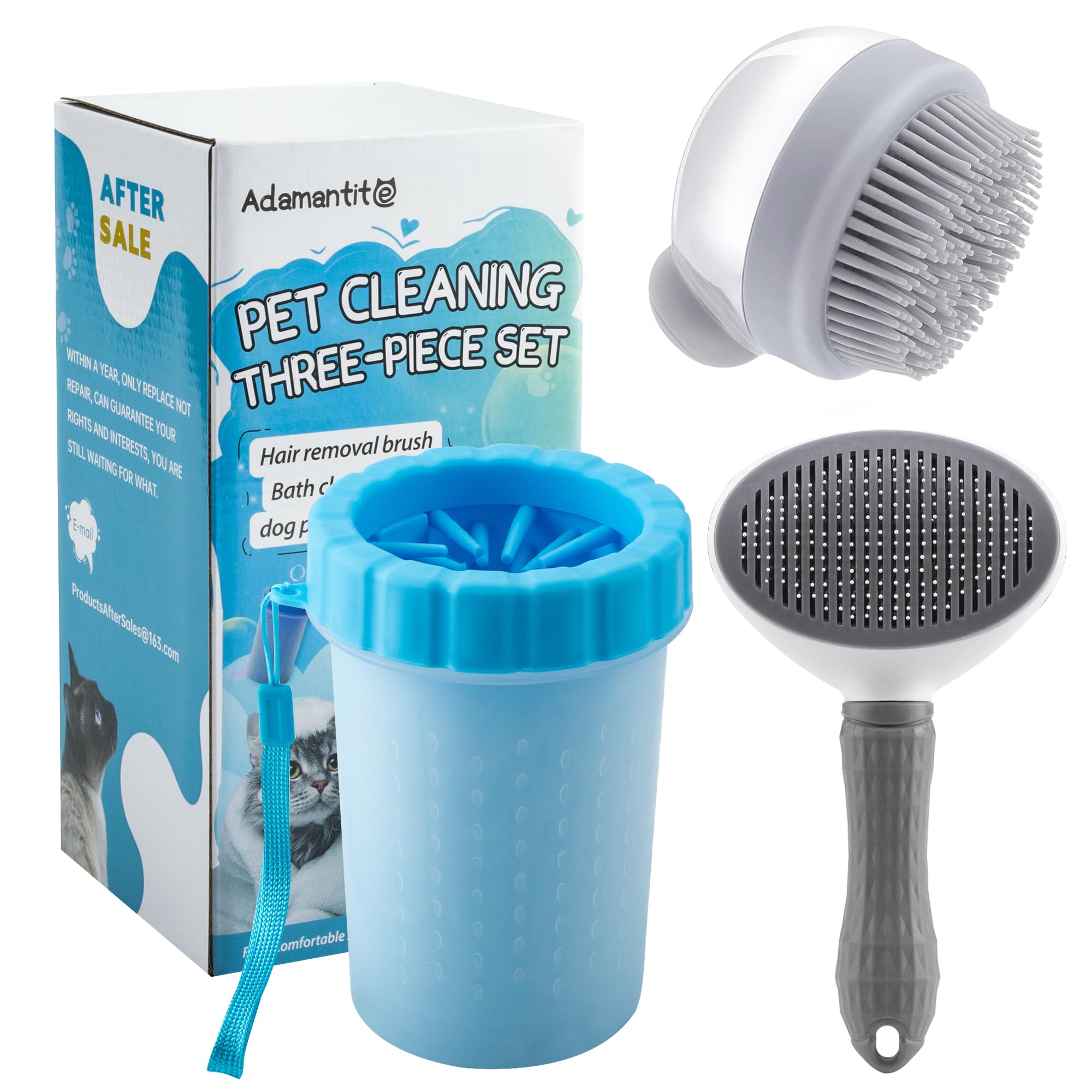 Slicker Brush+Portable Paw Cleaner+Pet Grooming Bath Massage Brush,Fast, Comfortable And Clean, Experience Massage