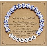Kivosliviz Grandma Bracelet for Women Blue Beads Stretch from Granddaughter Birthday Gift Best Grandma Bracelets