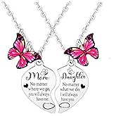 2PCs Mom Daughter Heart Matching Pendant Necklace Mother's Day Gifts for Mom Daughter Gifts for Mom Birthday Gifts for Daughter Gifts Butterfly Charm Gifts for Mother Daughter Necklace Set Jewelry Gifts for Mom Daughter Necklace
