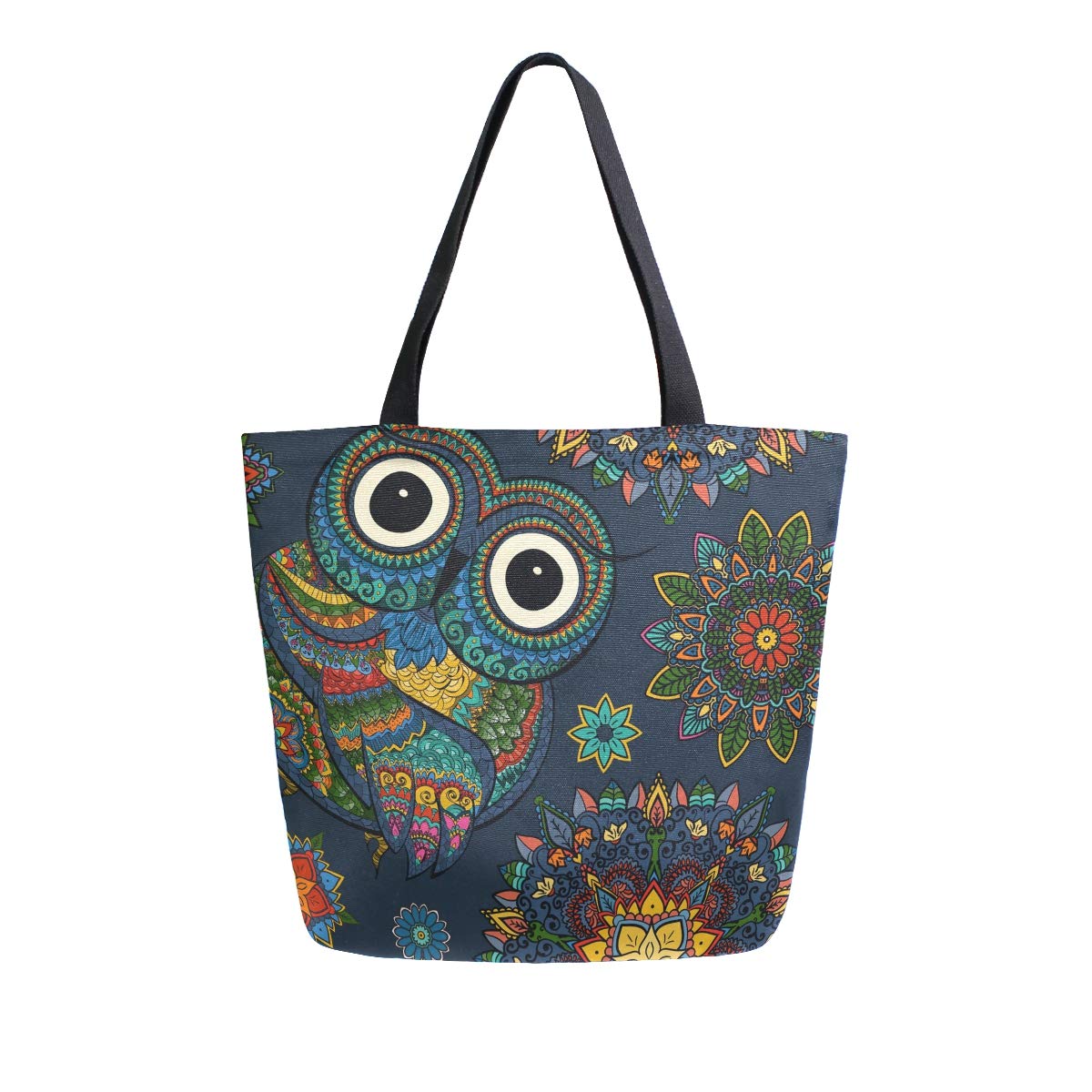 ISAOA Canvas Reusable Shoulder/Hand Tote Shopping Bags,Owl Travel Handbag College Bookbag for Women Girl
