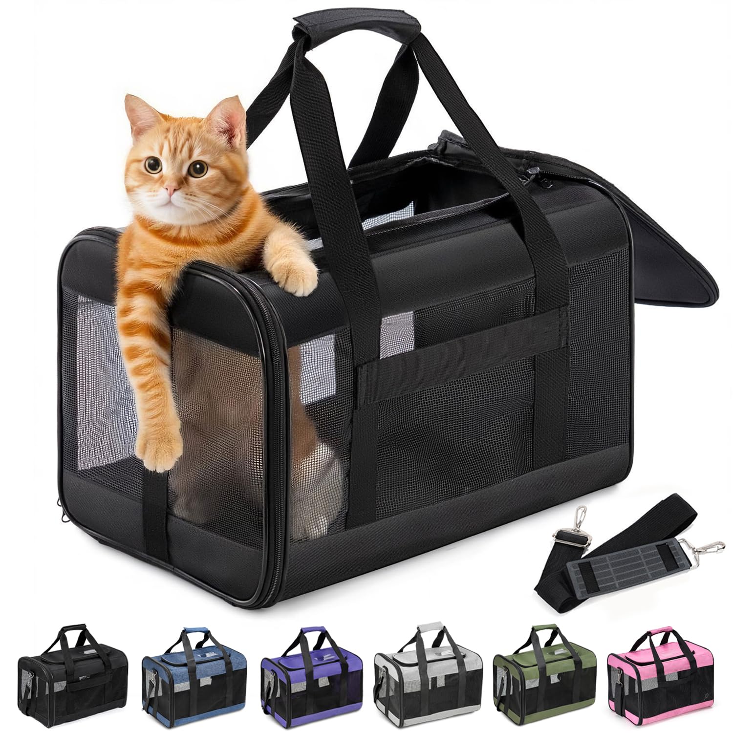 Photo 1 of Conlun Cat Carrier Airline Approved, Soft-Sided Dog Carrier with Inner Safety Leash, Pet Transport Carrier for Small-Medium Cats Puppies up to 15 Lbs, Collapsible Travel Kitten Carrier Bag -BlackM