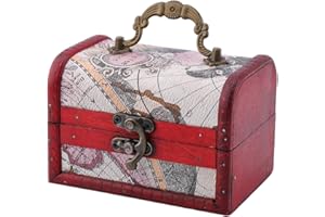 CALFOVERA Retro Pirate Treasure Chest Mini Vintage Wooden Jewelry Stroage Cases Keepsake Box Small European Decorative PU Leather Treasure Box with Handle for Jewelry Pearl Trinkets Birthday Gifts