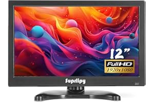 Suprlipy 12 inch FHD Small IPS Monitor LCD Display Screen 1920x1080 60Hz 16:9 with BNC VGA AV Input Built-in Lounspeakers for CCTV Security Camera DVR PC RasPi