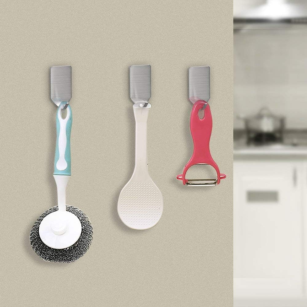 Small Adhesive Hooks Hat Organizer Hooks Wall Hangers Stainless Steel Ultra Strong Wall Rack Hooks for Hanging Hats, Caps, Keys, Kitchen Utensils- Kitchen, Bathroom, Cabinet-20 Packs: Home & Kitchen