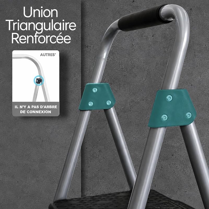 Escabeau 4 Marches Pliable, Acier et Aluminium, Poignée Rembourrée