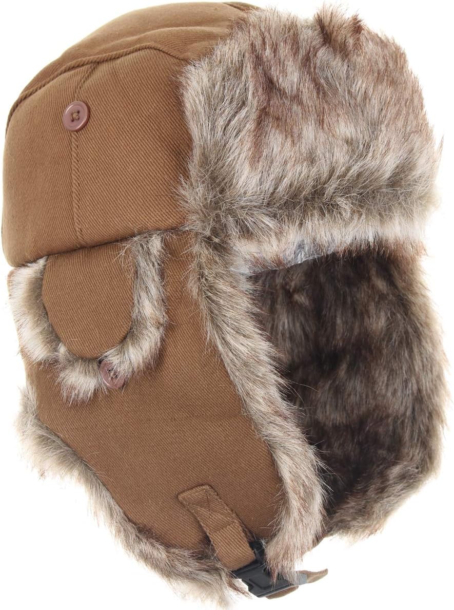 Nordic Faux Fur and Sand Canvas Ushanka Style Hat