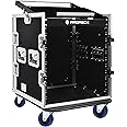 PRORECK 12U Rack/Road Case With Slant Mixer Top, And Casters, 20'' Rackable Depth, Plywood, 12U Installation Size, Pro Stage Performance