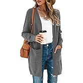 TASAMO Women's Kimono Cardigan Long Sleeve Open Front Casual Knit Sweaters Coat Oversized Soft Outwear with Pockets