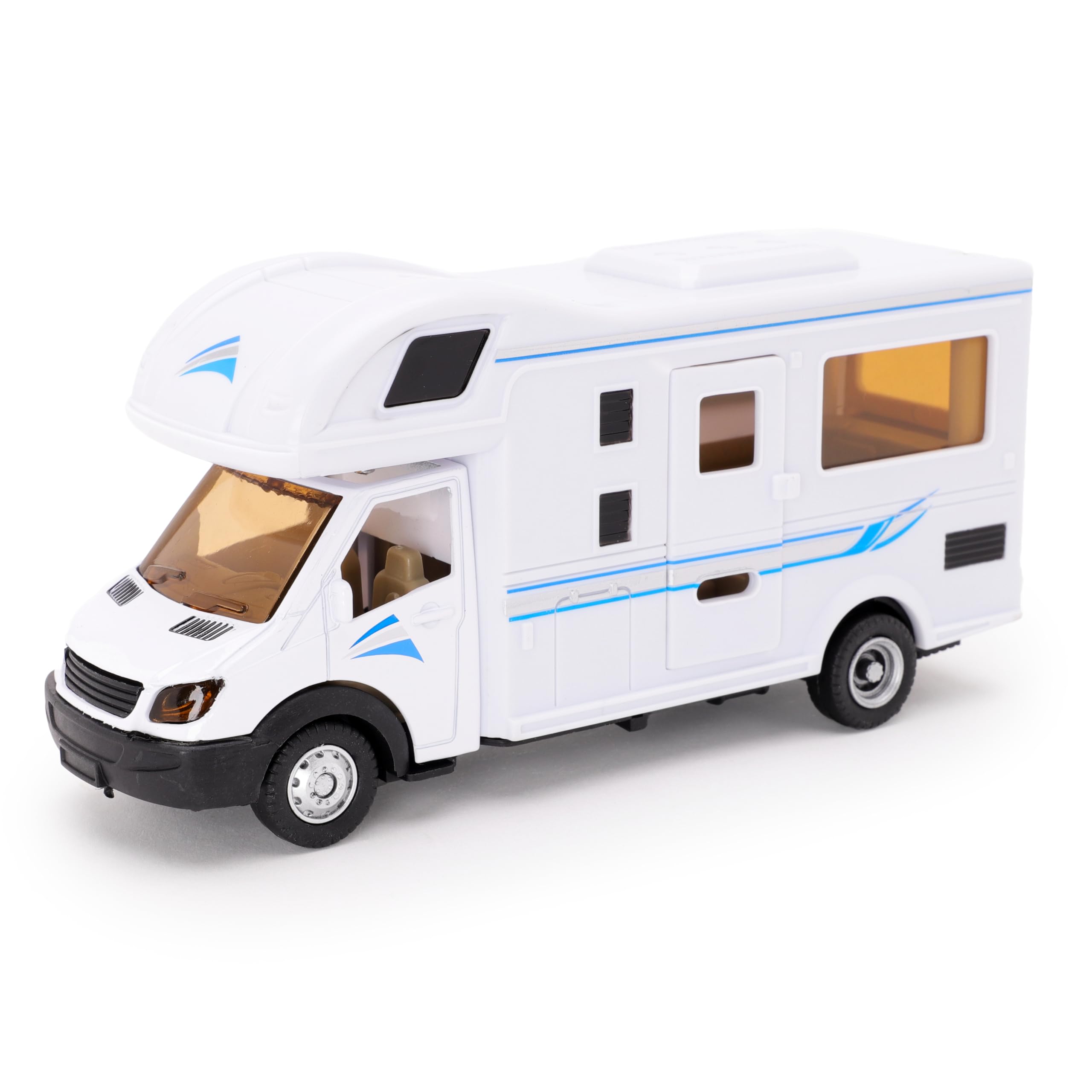 Toyland® 17cm (7") Friction Die Cast White Motorhome Caravan RV With Open & Close Doors - Toy Camping Vehicles - 1:40 Scale 3+years