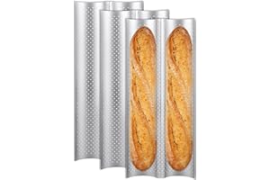 EATHEATY 3 Pack Nonstick Perforated Baguette Pan for Oven - 2 Wave French Bread Baking Tray, 15" x 6" Aluminized Steel Pan fo
