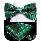 Hi-Tie Bow Ties for Men Pre-Tied Pocket Square with Cufflinks Mens Bowtie Sets for Wedding Formal Party