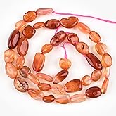 HAAMIIQII Natural Red Carnelian Pebble Stone 5-8mm Small Irregular Freeform Tumbled Loose Gemstone Beads for Jewelry Making Strand 15 Inch (45-50pcs)