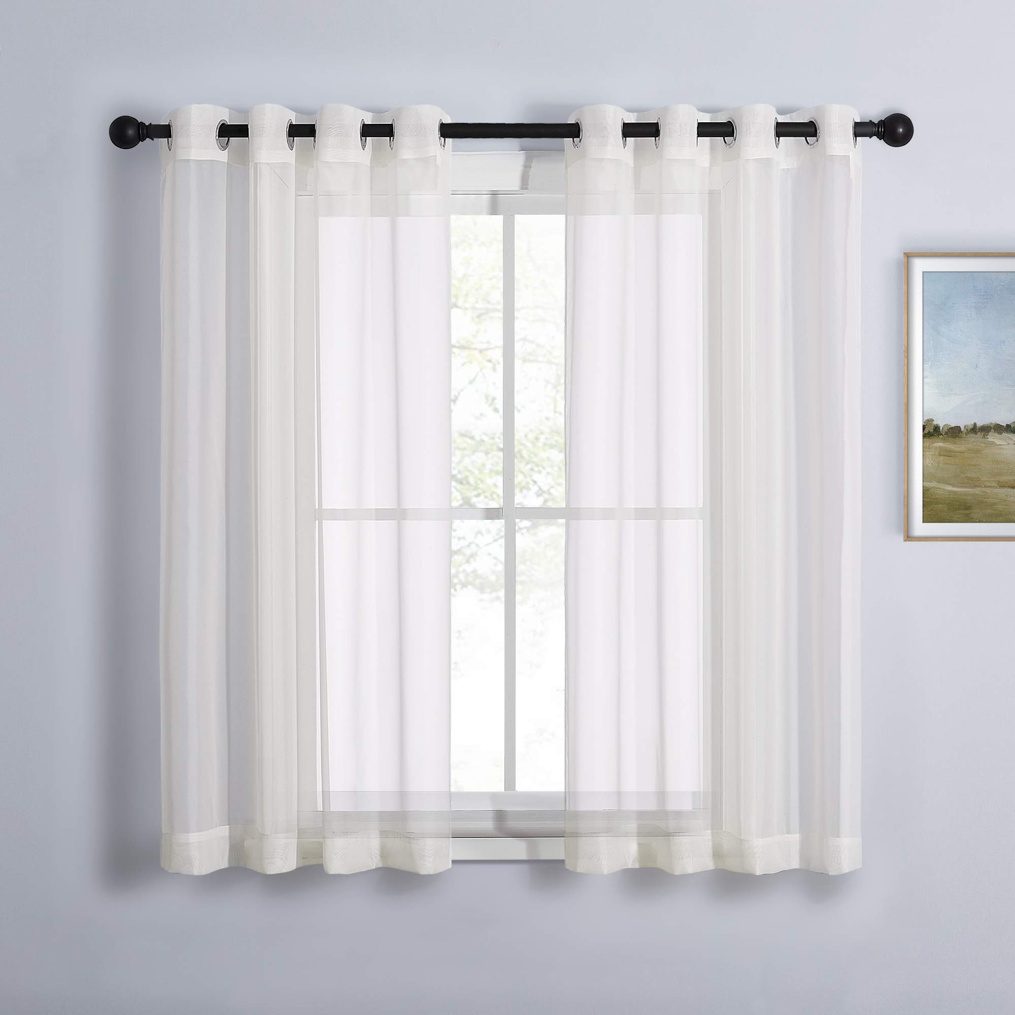 Photo 1 of NICETOWN Sheer Window Curtain Drapes for Kitchen, Grommet Voile Sheer Solid Curtain Panels Lightweight & Airy Window Treatment for Flat, Beige, W54 x L54, Sold by 1 Pair