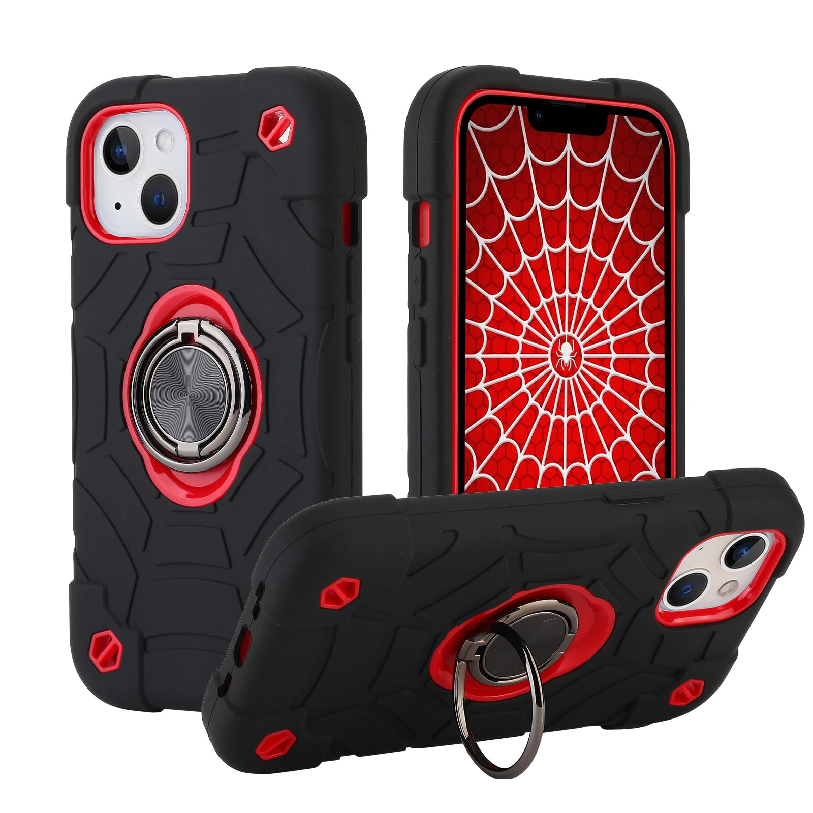 EayCoul for iPhone 14 Case/iPhone 13 Case, with Kickstand (not Compatible with Plus Sized Models),Shockproof Hybrid Hard PC Soft Rubber Case for iPhone 14/13 6.1 inch (Black+Red)