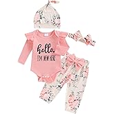 Hello World Newborn Outfit Baby Girl Going Home Outfit Ruffle Ribbed Romper Top Floral Pants Set Cute Summer Clothes