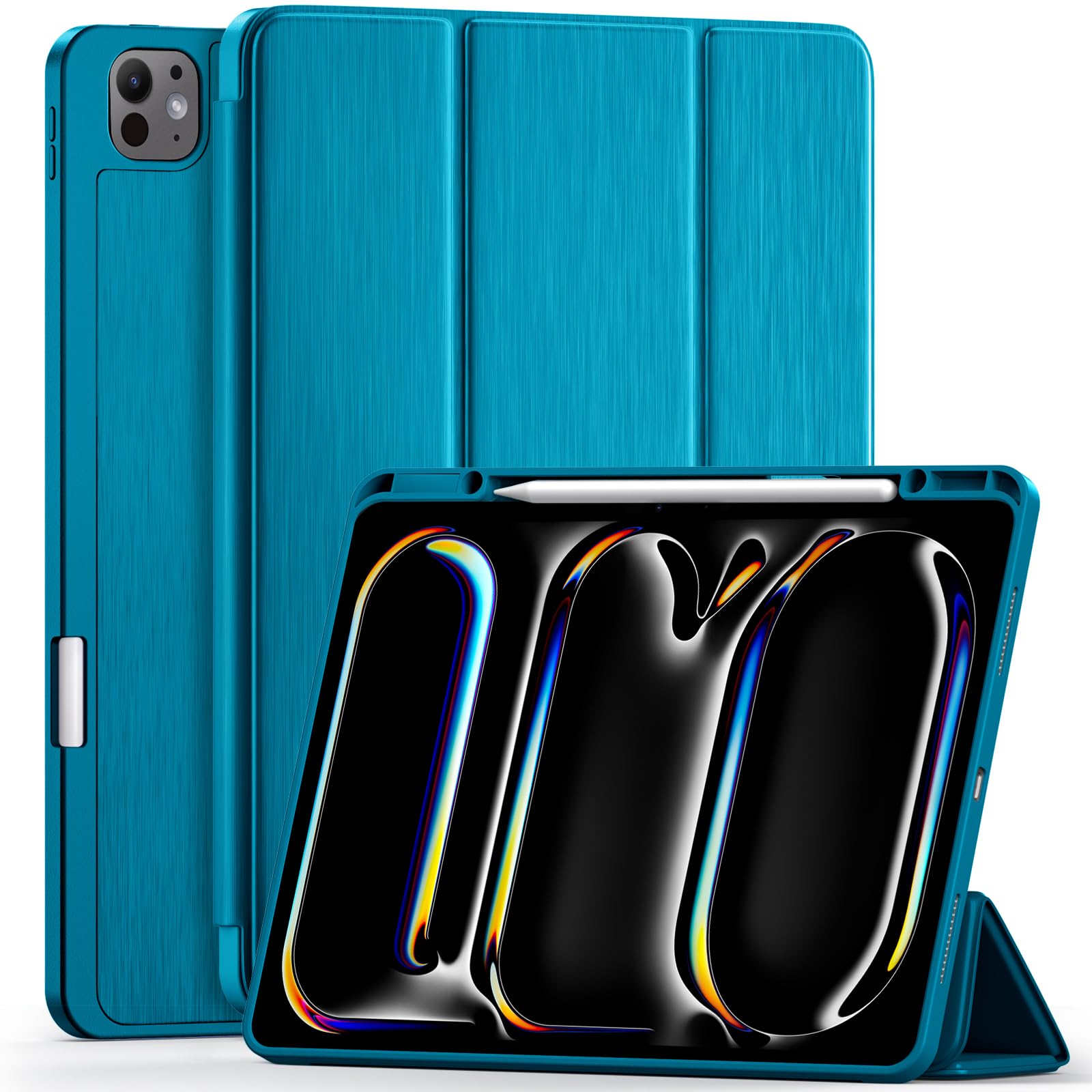 Photo 1 of LEOMARON Compatible with iPad Pro 13 Inch Case M5 2025/ M4 2024, Soft TPU Back Cover for iPad 13 Pro Case, with Pencil Pro & (USB-C) Holder, Trifold Stand, Auto Wake/Sleep, Aurora Blue