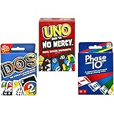 Mattel Uno No Mercy, Dos and Phase 10 Card Game, Combo Pack of 3