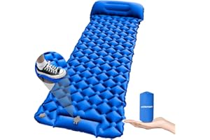 AIRSPIRIT Inflatable Sleeping Pad with Pillow for Camping-Built in Foot Pump Fast Inflation-Ultralight Upgraded Durable Compact Sleeping Mat Moisture Proof Air Mattress for Backpacking,Hiking,Travel,Tent