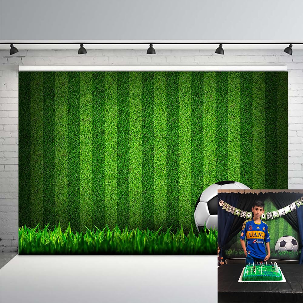 MEHOFOTO 7x5ft Soccer Boy Birthday Party Photo Studio Background Banner Football Field Boy Baby Shower Party Decoration Backdrop Props for Photography