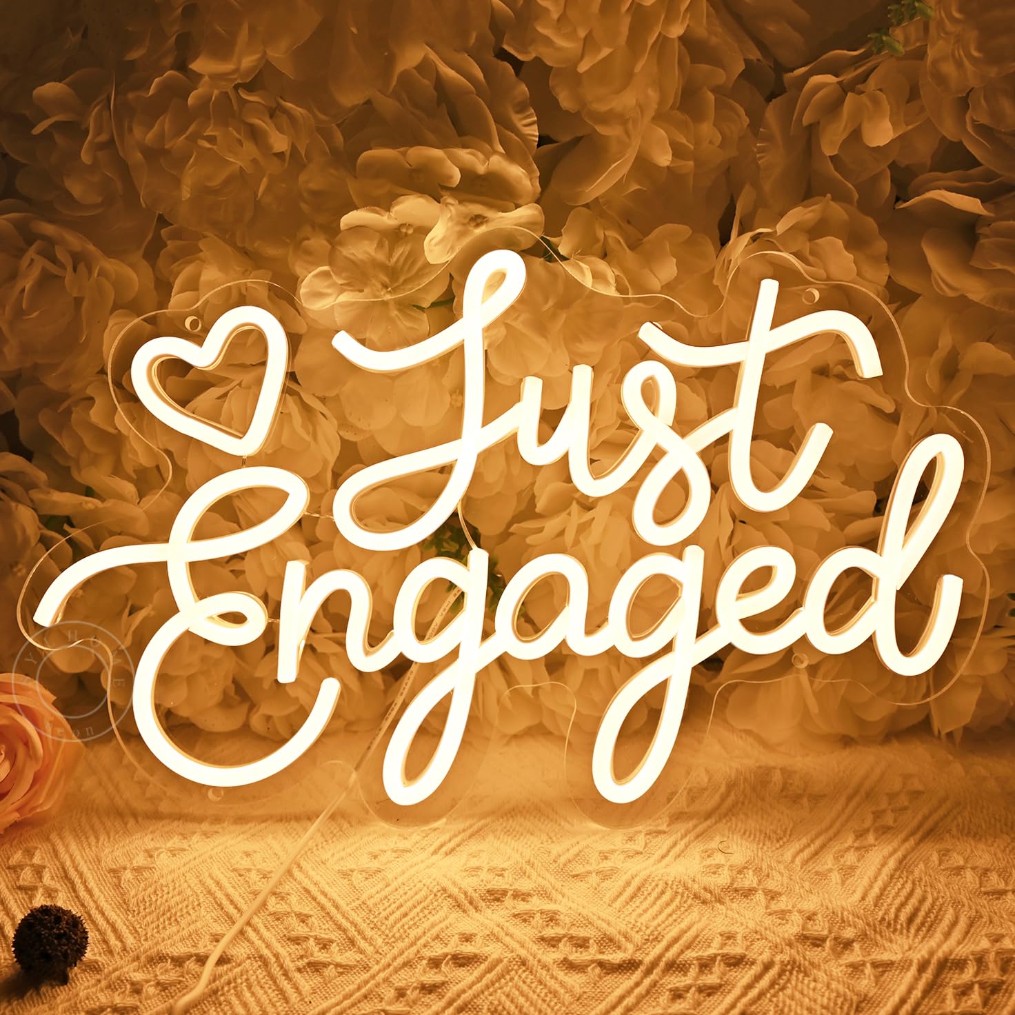 Photo 1 of SYLHOME Just Engaged Led Neon Light Sign Heart Wall Decor Sign Wedding Proposal Married Party Bridal Shower Engagement Backdrop USB 15.75"X9.72" Warm