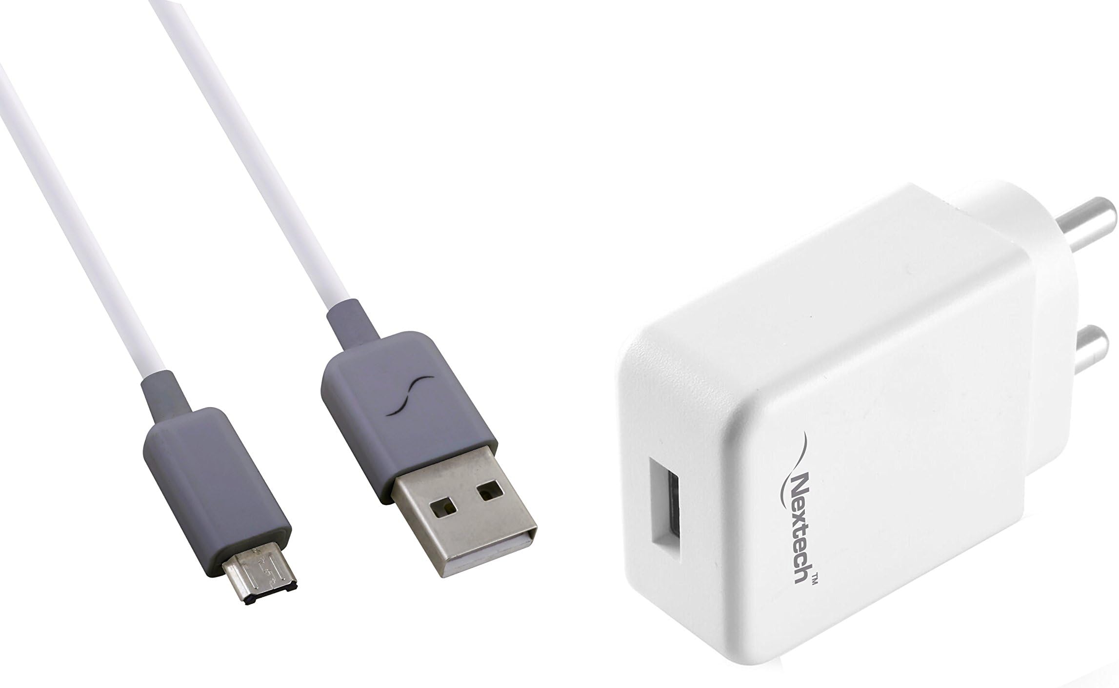 Nextech 2.4 Amp Dual Port Fast Charging USB Wall|Travel Charger with Micro Cable for iPhone|Smartphone|Tablets