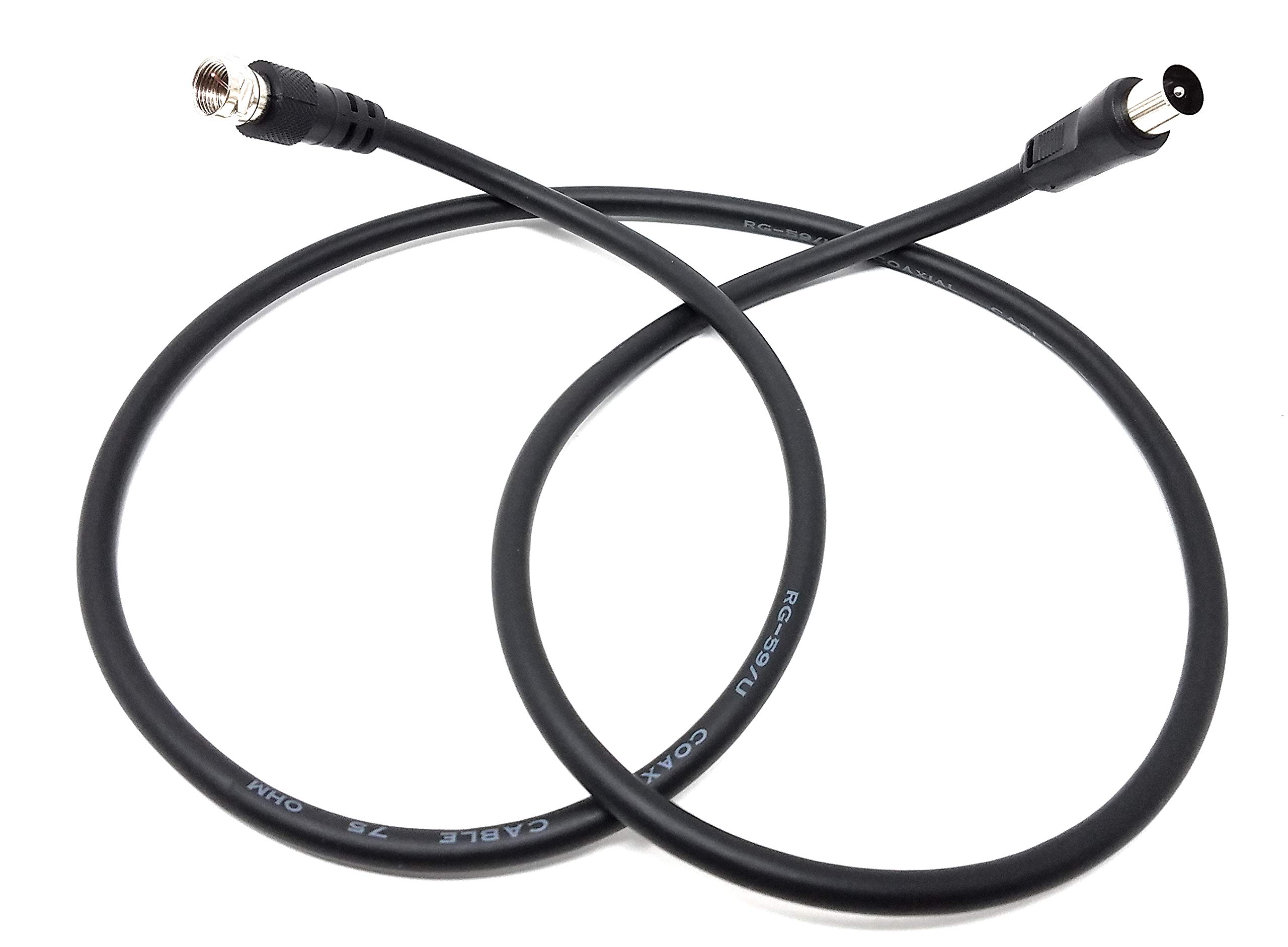 Maincore 1m Black F Type Connector Male to RF Male Plug 75Ohms Coaxial Cable Lead/TV Aerial Antenna cord (1m)