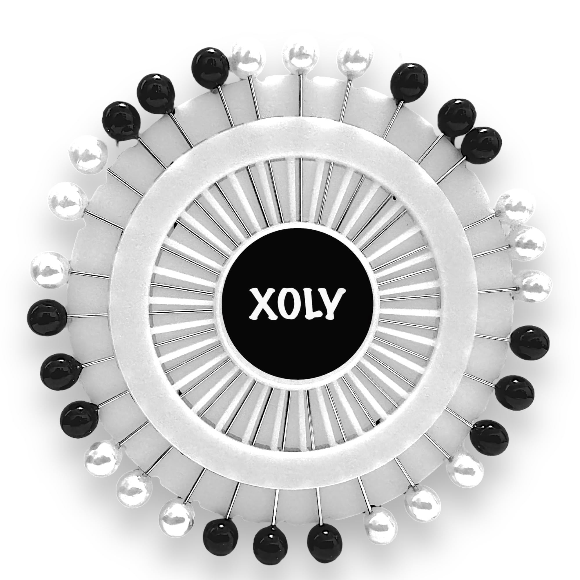 XOLY - Hijab Scarf Pins Set, 5.3cm, (Black & White (Round))