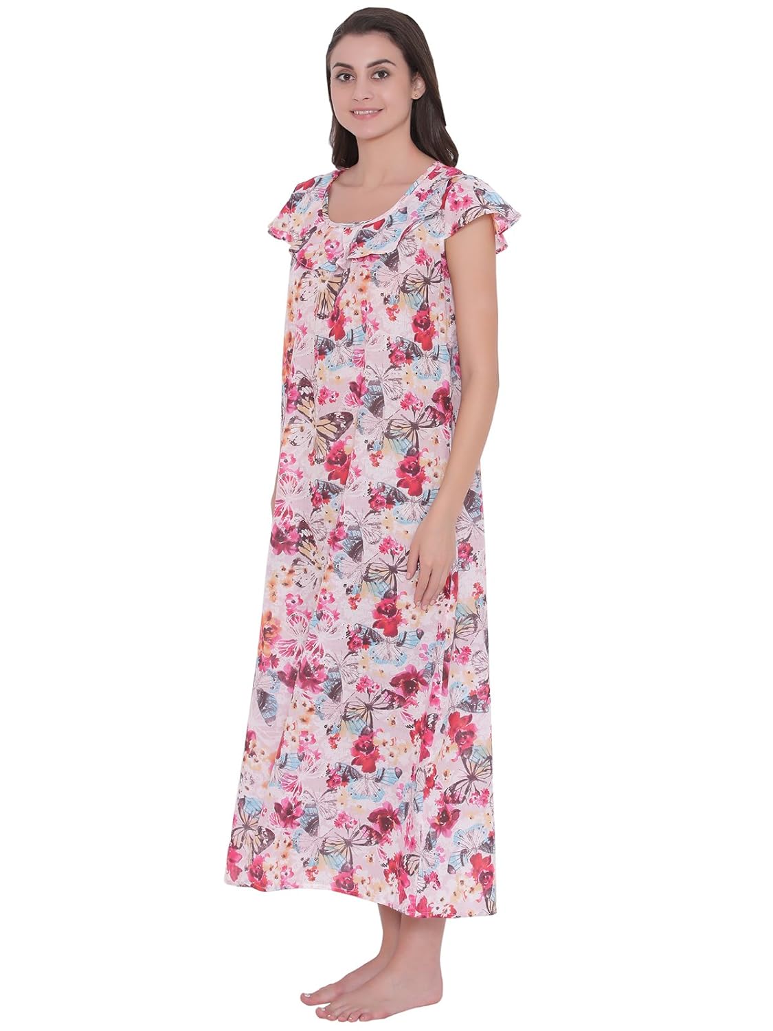 clovia womens cotton rich butterfly print long nighty