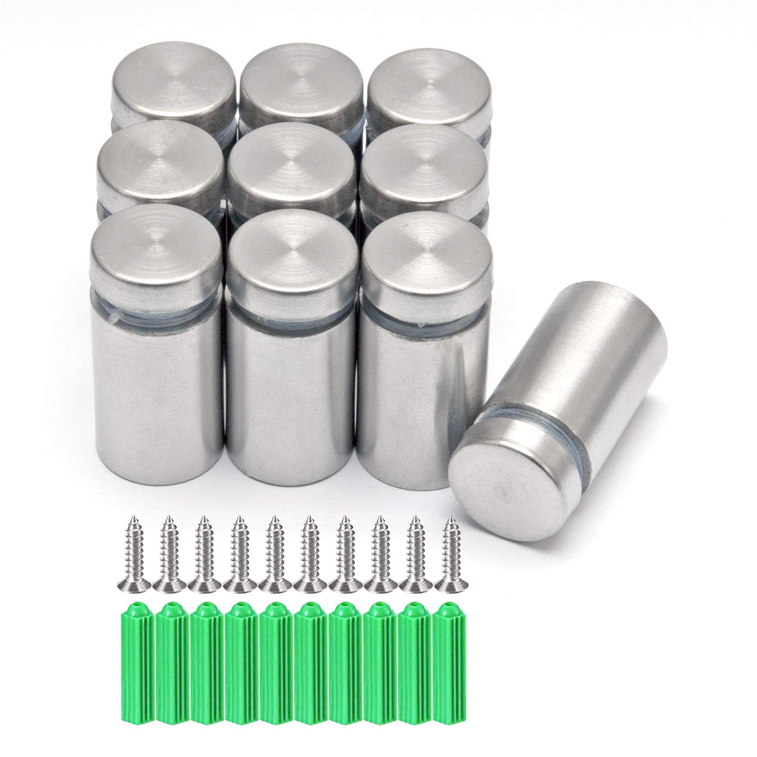 10 Pcs 19X25mm Silvery Stainless Steel Advertising Nails, Glass Fixings Bolt, Signboard Fixings Holder, Hollow Acrylic Plate Standoff Screws, Sign Fixing Clamp (With screws And Rubber Plug)