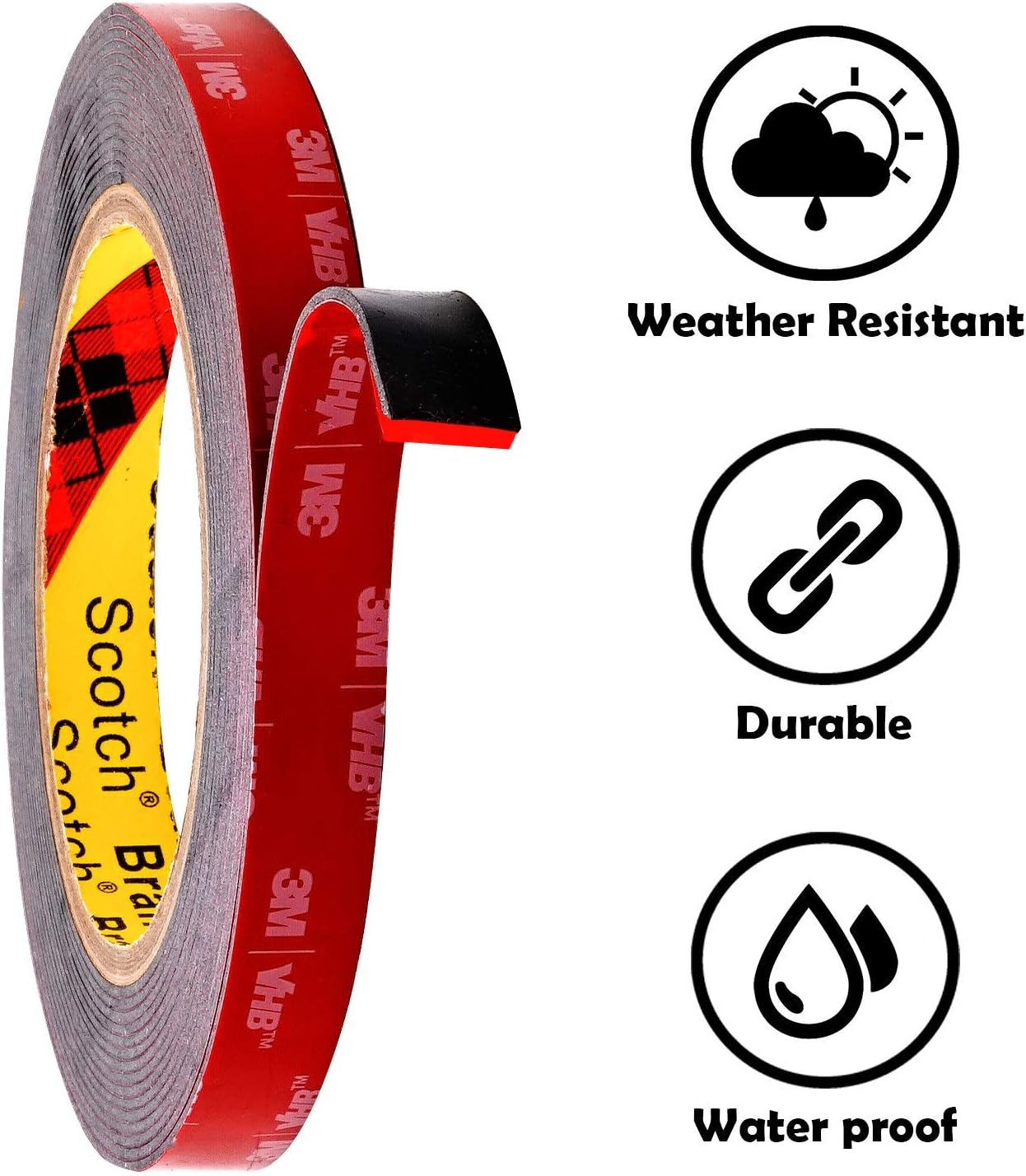 CANOPUS Double Sided Tape Heavy Duty Black 12.7 mm x 4.5 m Waterproof Extra Strong Mounting Foam Tape for Led Strip Lights Home - Image 4