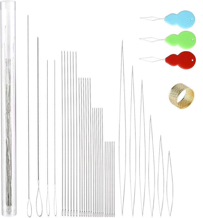38 Pcs Beading Needles with Needle Bottle, Seed Beads Needles Stainless