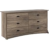 Prepac Salt Spring Bedroom Furniture: Gray Double Dresser for Bedroom, 6-Drawer Wide Chest of Drawers, Traditional Bedroom Dr