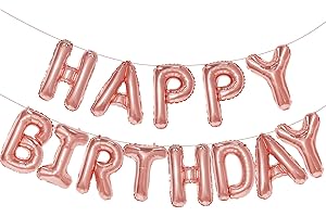 PATICOOL Rose Gold Happy Birthday Balloon Banner, 16 Inch Foil Mylar Happy Birthday Balloons Letters, Reusable Happy Birthday Sign, Rose Gold Birthday Decorations for Women and Girls