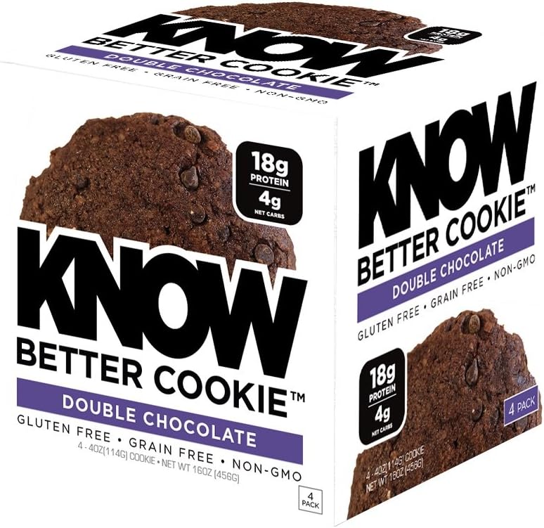 KNOW Foods Gluten Free, Low Carb, Protein Cookies, Double Chocolate Chip, 4g Net Carbs - 4 Count
