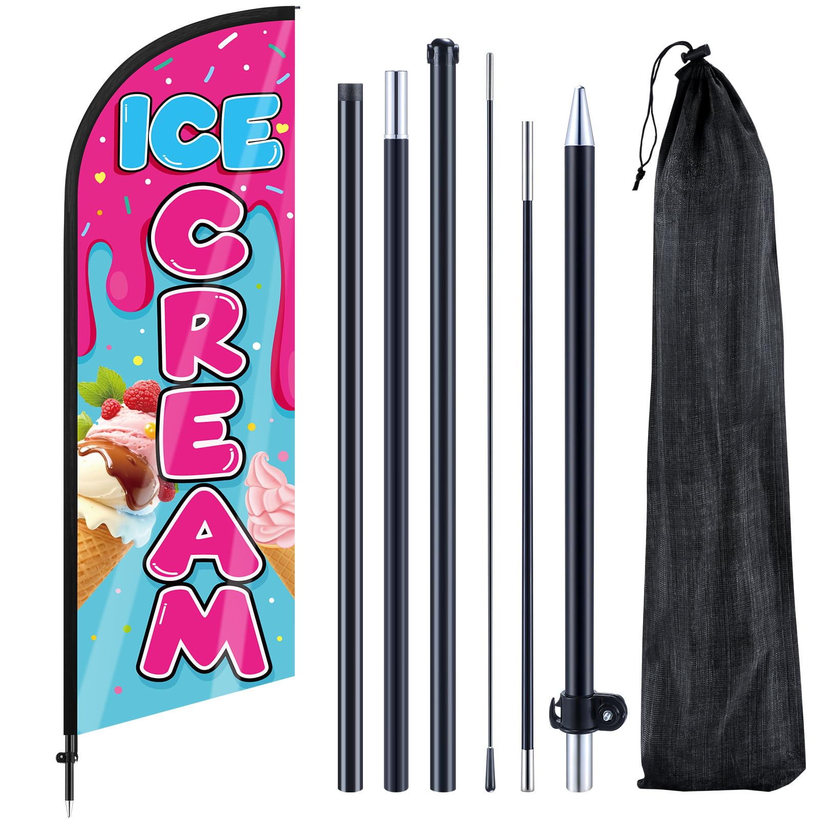 Photo 1 of Remagr Ice Cream Advertising Feather Flag 7 ft Advertising Swooper Flag Banner Signs with Pole and Ground Stake for Store Business Outside