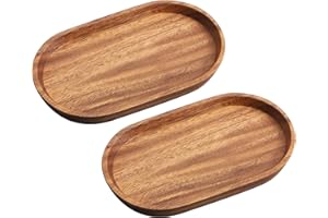 Muso Wood Solid Serving Tray, 7.87”×4.64” Small Oval Wooden Serving Platter for Coffee, Snack, Jewelry Storage (Acacia Wood)