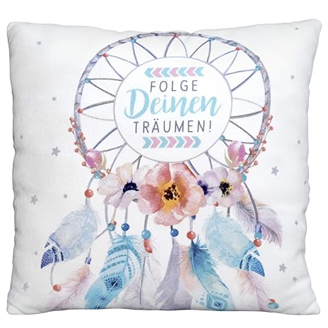 Die Geschenkewelt 45695 kleines Deko-Kissen Traumfänger, Plüschkissen, Folge deinen Träumen, 25 cm x 25 cm