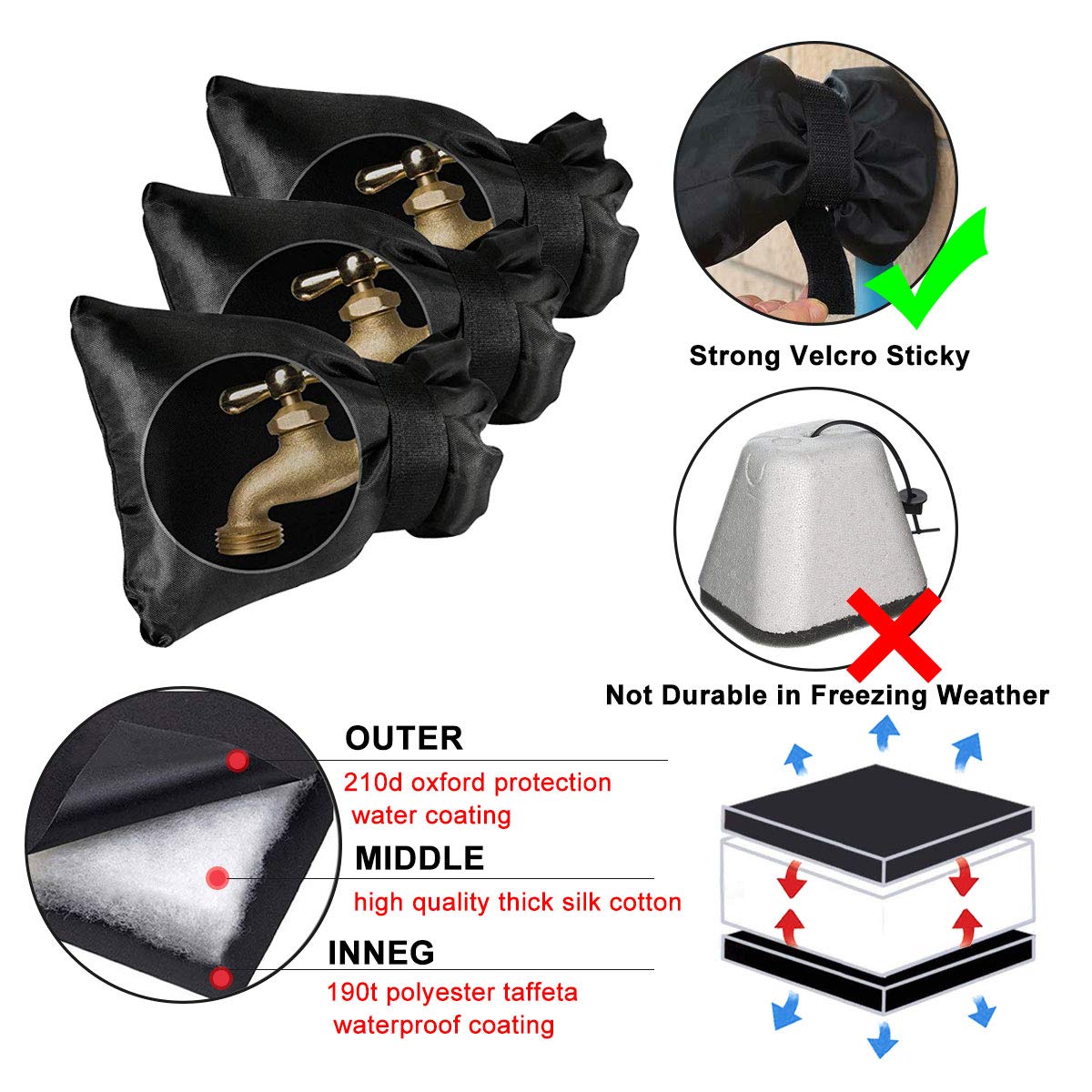 Serendipper Outdoor Faucet Covers Protector, Faucet Socks for Winter, 8.66\'\'x 6.3\'\', 210D Oxford Reusable Faucet Insulation, 3 Pack