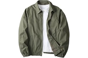 Men's Cotton Lightweight Harrington Jacket, Full Zip Casual Golf Work Blouson Coat with Pockets (S-XXL)