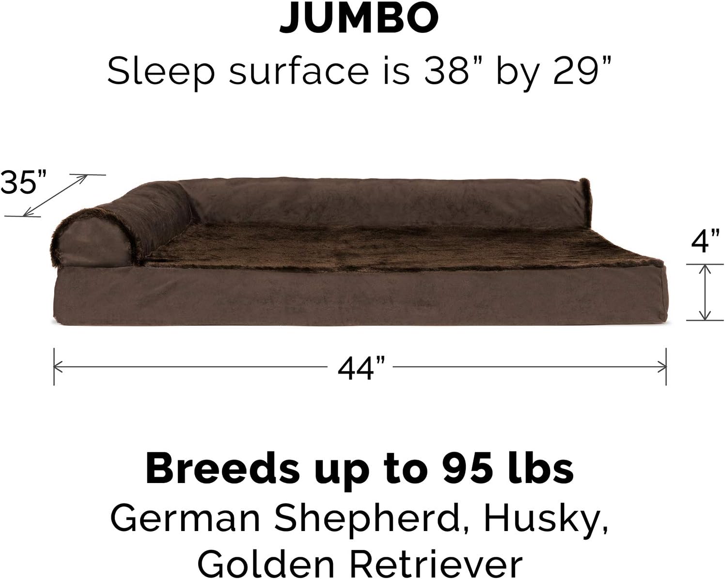Furhaven Pet Dog Bed - Deluxe Orthopedic Plush Faux Fur and Velvet L Shaped Chaise Lounge Living Room Corner Couch Pet Bed with Removable Cover for Dogs and Cats, Sable Brown, Jumbo : Pet Supplies