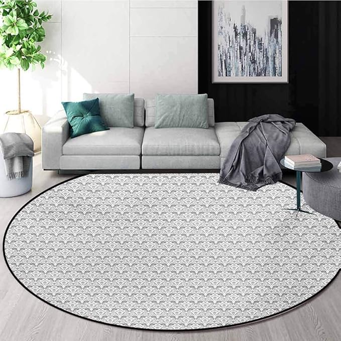 RUGSMAT Grey and White Modern Round Abstract Area Rug