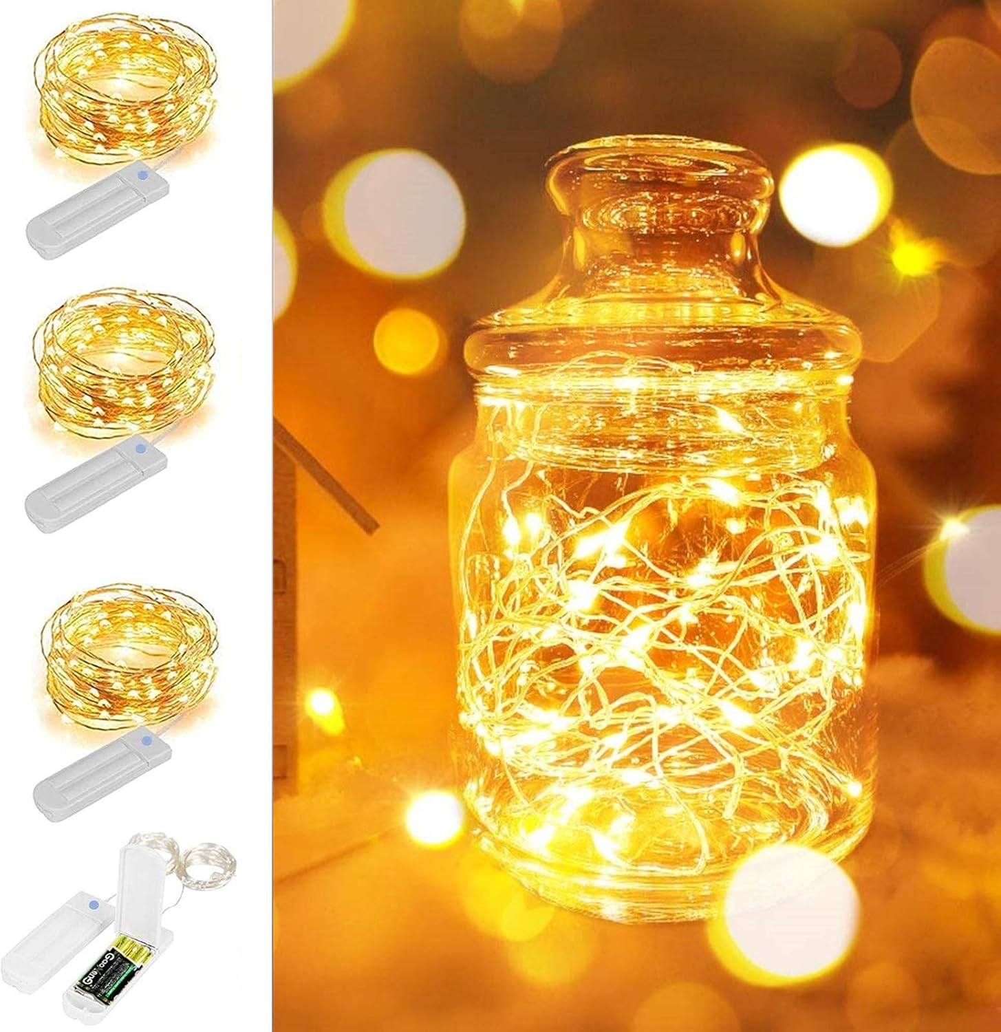 ZNYCYE Fairy Lights, 3 Pack 50 LED Battery Lights with Timer(8.2ft)
