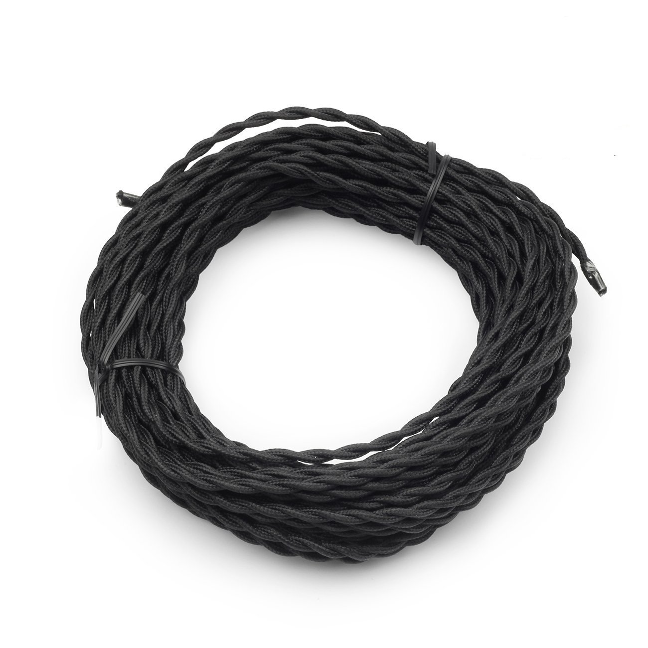 Photo 1 of Black Twisted Cloth Covered Wire, 2-Conductor 18-Gauge Antique Industrial Fabric Electrical Cord Cable, Vintage Style Lamp Cord Strands 50 Feet