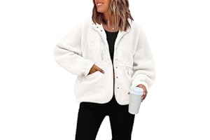 ReachMe Womens Sherpa Jacket Casual Lapel Button Down Cropped Fuzzy Fleece Jackets Long Sleeve Winter Coats with Pockets
