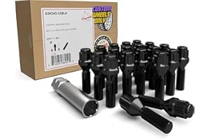 Wheel Accessories Parts 20 Pcs M12 x 1.5 12 x 1.5 Thread Acorn Seat Lug Bolt Black Finish 33mm Shank Length Dual Hex Key 17mm