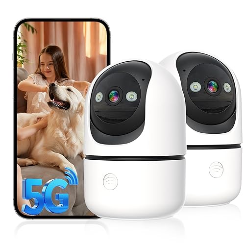 Security Cameras Indoor, 2K 5G&2.4Ghz WiFi Camera for Security Home with 911 Monitor Alert, 360 PTZ Baby/Pet/Dog Camera AI Search Motion Detection, Color Night Vision, Speaker, US Cloud Storage, 2Pack