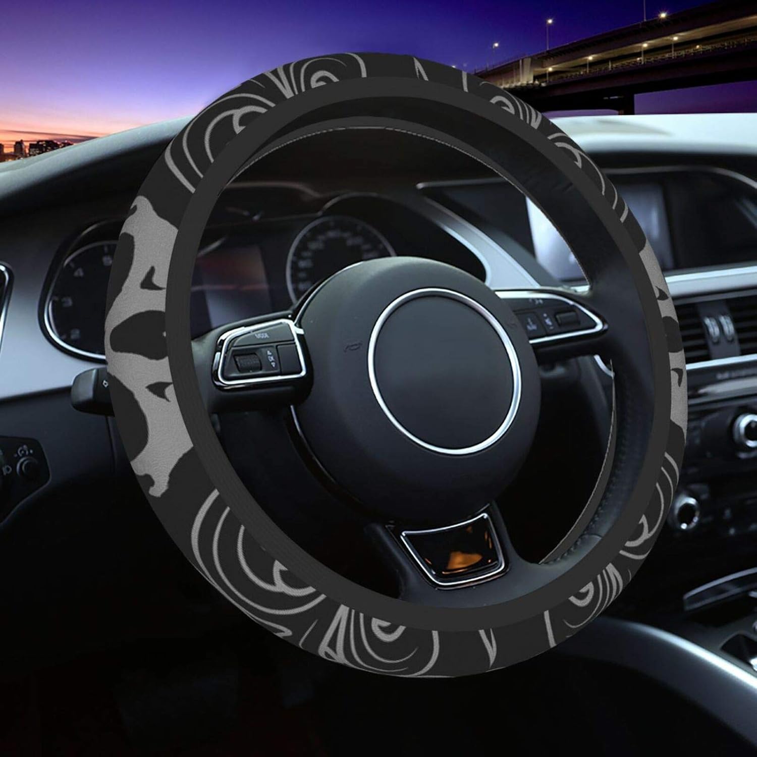 Cool Skull Graphics Steering Wheel Cover for Women Men, Universal 15 Inch Anti Slip