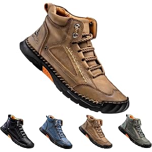 Qurove Men's Salkin 2.0 Trail Barefoot Boots, Waterproof Handmade Leather Boots, Wide Toe Non Slip Hiking Shoes with Arch Sup