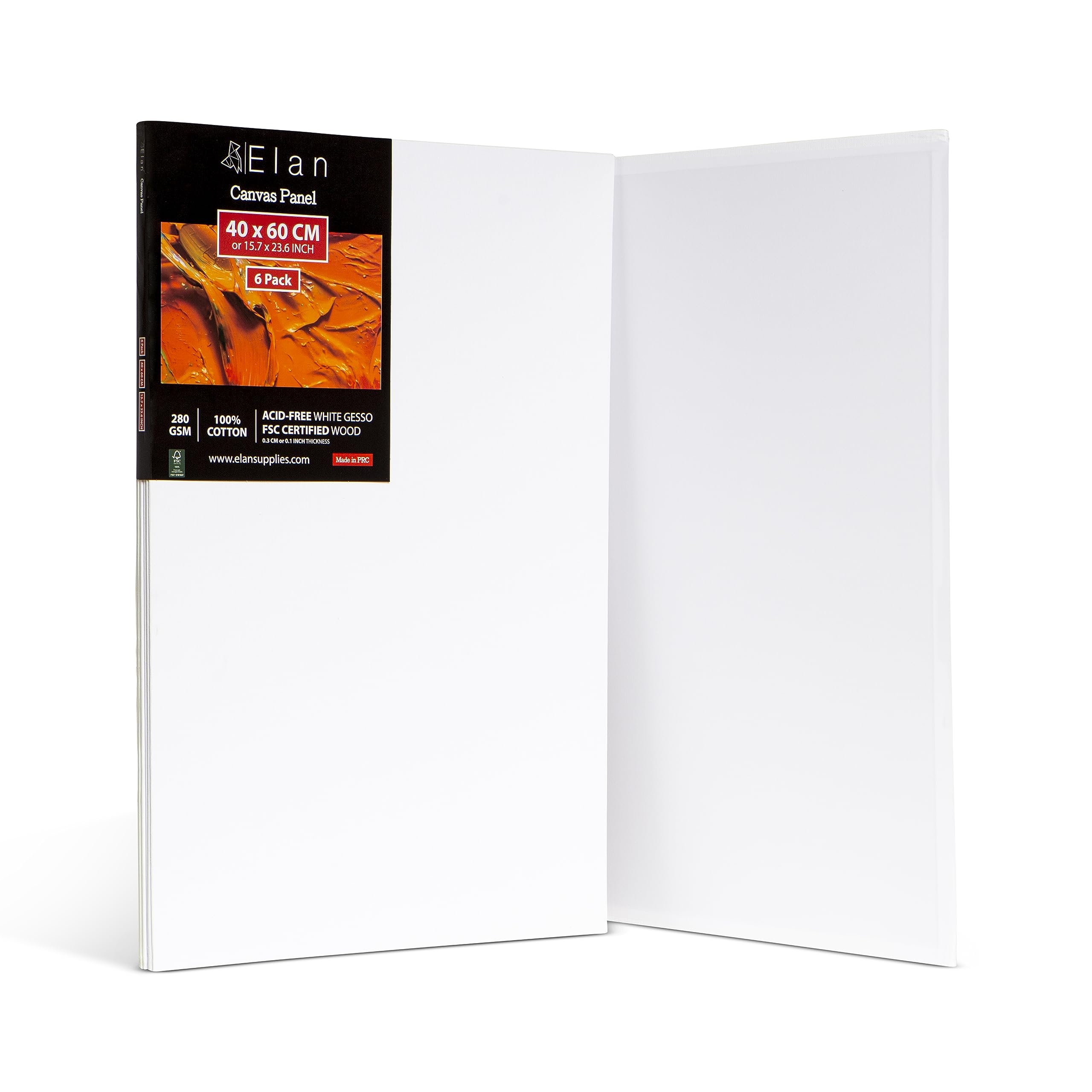 Elan Cotton Canvas Panels for Painting 40x60 CM, 6-Pack Acid-Free Art Canvases for Painting, Triple Primed Blank Canvases for Art, 40x60 Canvas Boards