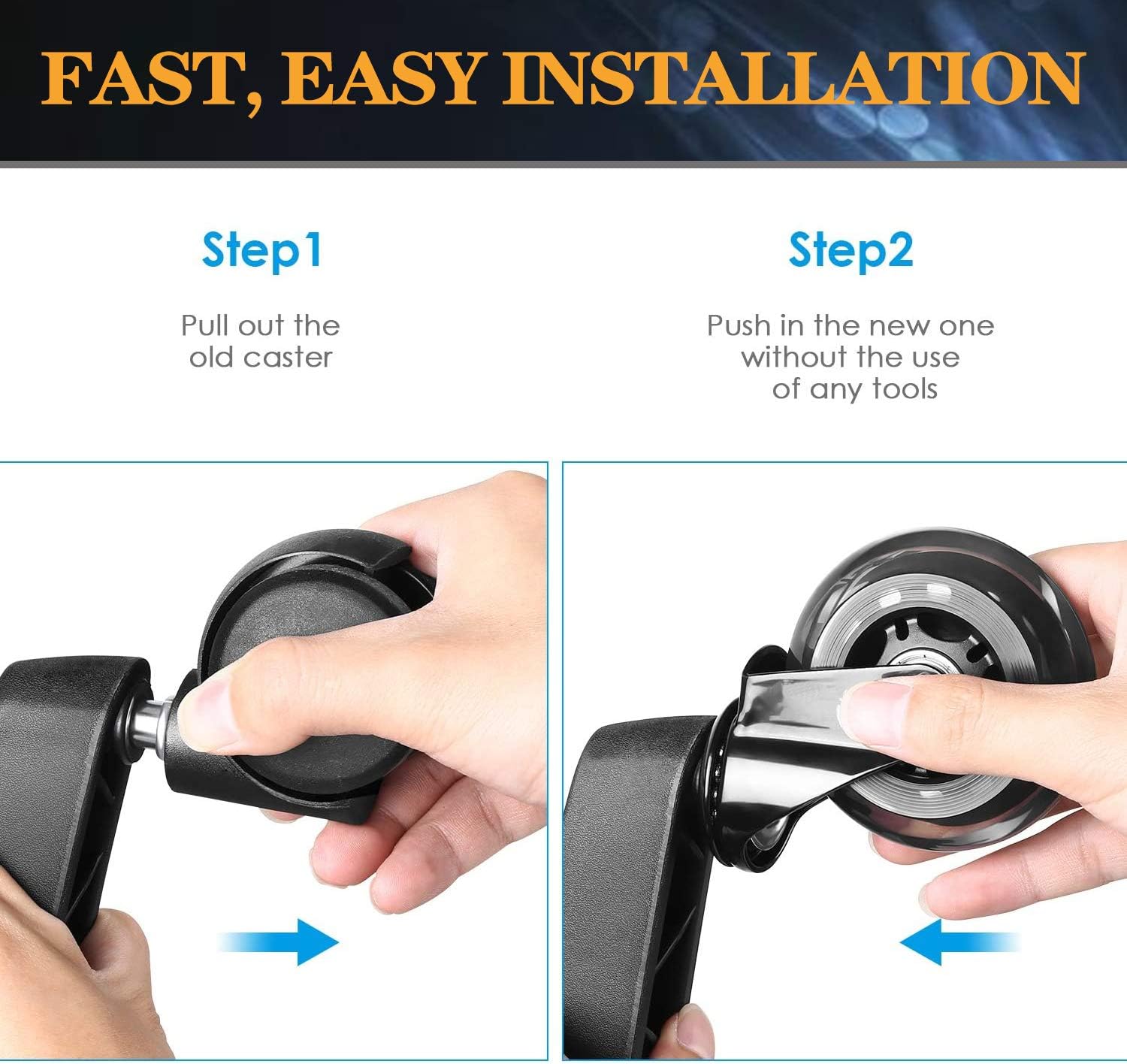 Office Chair Wheels Replacement Rubber Desk Chair Casters, 3 Inch Heavy Duty Caster Wheels Smooth&Safe Rolling for All Floors Including Hardwood and Carpet Set of 5 : Office Products